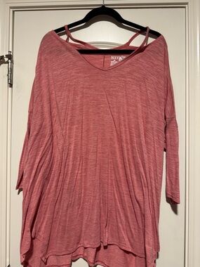 Terra & Sky Pink and Teal Oversized V-Neck Women's Top